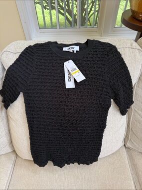 DKNY Black Textured Short-Sleeve Top